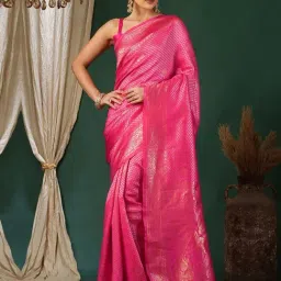 Satrani Pink Silk Woven Saree With Unstitched Blouse-picture-36