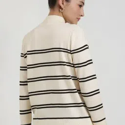Fablestreet Off White Acrylic Striped Sweater image 2