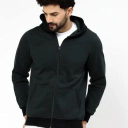 Kalt Khaki Regular Fit Solid Hooded Sweatshirt-picture-14
