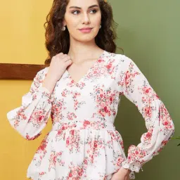 Globus White Floral Print Top-image-81