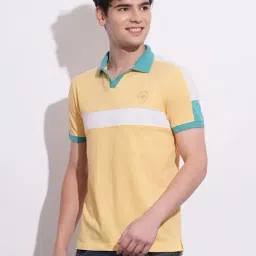 Being Human Yellow Regular Fit Colour Block Polo T-Shirt image 3