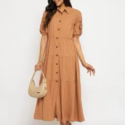 MADAME Rust Solid Dress image 5