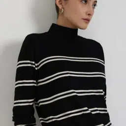 Fablestreet Black Acrylic Striped Sweater-image-89