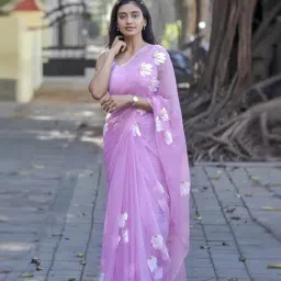Anjaneya Sarees Purple Woven Linen Silk Printed Designer Solid Saree With Unstitched Blouse-image-76