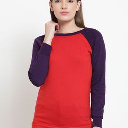 Belle Fille Women Red & Purple Colourblocked Sweatshirt-picture-16