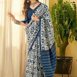 Anjaneya Sarees White Woven Linen Silk Printed Designer Printed Saree With Unstitched Blouse-image-81