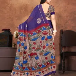 Anjaneya Sarees Blue Woven Linen Silk Printed Designer Printed Saree With Unstitched Blouse image 2