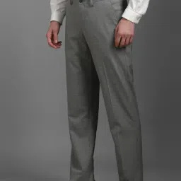 Louis Philippe Grey Regular Fit Checks Trousers image 3