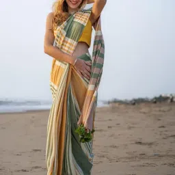 Anjaneya Sarees Green Woven Linen Silk Printed Designer Printed Saree With Unstitched Blouse-picture-30