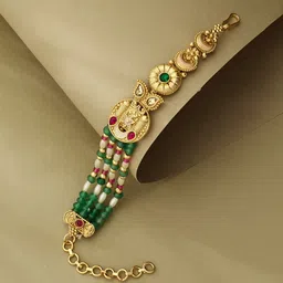 ATIBELLE Gold-Plated Artificial Stones Studded And Beaded Wraparound Bracelet-picture-22