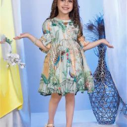 Peppermint Kids Green Printed Dress with Belt-picture-21