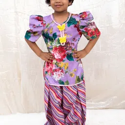 Fayon Kids Girls Floral Printed Round Neck Puffed Sleeves Straight Kurti With Palazzo-picture-48