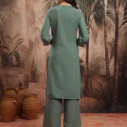 Sangria Embroidered V-Neck Kurta with Palazzos image 5