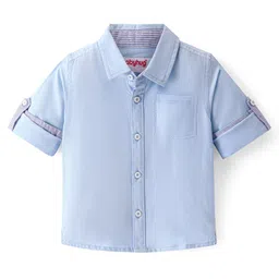 Babyhug 100% Cotton Woven Full Sleeves Solid Color Oxford Shirt - Blue-picture-24