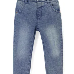 Babyhug Cotton Knit Full Length Denim Washed Jeans with Stretch Solid Colour - Dark Blue-picture-20