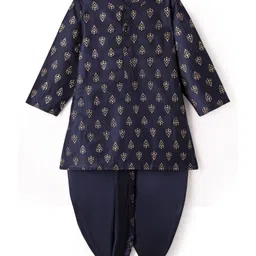 Babyhug Woven Full Sleeves Kurta Dhoti Set with Ethnic Motif Glitter Print - Navy Blue-picture-13