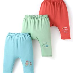Zero Interlock Knit Full Length Diaper Leggings With Animal Print Pack of 3 - Aqua Blue Orange & Mint Gren-picture-21