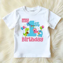 KNITROOT Birthday Theme Half Sleeves My 1St Birthday Text Printed Tee - White-picture-26