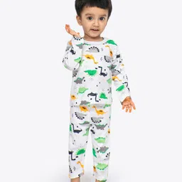 Ariel Pure Cotton Full Sleeves Dinosaur Printed Tee With Coordinating Pant Set - Grey-picture-29