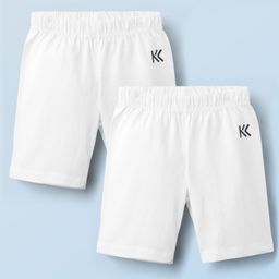 kookie kids india Kookie Kids Cotton Lycra Knit Above Knee Length Cycling Shorts With Logo Print Pack of 2 - White-picture-4
