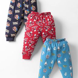 CUCUMBER Cotton Knit Full Length Space & Nautical Theme Printed Leggings Pack of 3 - Red Black & Light Blue-picture-28