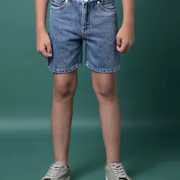 CRIMSOUNE CLUB Cotton Woven Solid Shorts - Blue-image-74