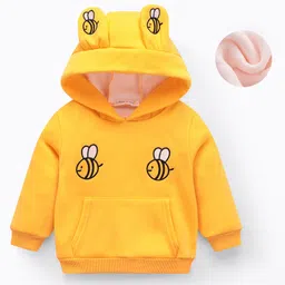 Mark & Mia Full Sleeves Hooded Sweatshirt With Honeybee Embroidery & Kangaroo Pockets - Yellow-picture-21