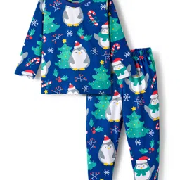 Babyhug Cotton Knit Full Sleeves Co-ords Night Suit with Christmas Print - Navy Blue-picture-37