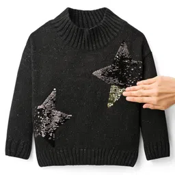 Babyhug Knitted Full Sleeves Pullover Sweater With Reversible Sequins - Black-picture-25