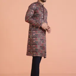 KISAH Men Geometric Printed Thread Work Kurta image 5