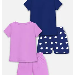 Trampoline Pack Of 2 Cotton Blend Half Sleeves Unicorn & Bunny Printed Tees With Shorts Set - Purple & Blue image 3