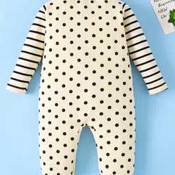 Mark & Mia Full Sleeves Winter Wear Romper With Polka Dot Print & Teddy Bear Applique - Beige image 2