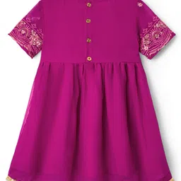 EARTHY TOUCH Georgette Woven Half Sleeves Ethnic Dress With Sequin Design & Floral Embroidery - Dark Pink image 2