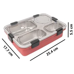 YAMAMA 4 Grid Insulated Stainless Steel Lunch Box With Separate Bowl With Lid (Colour May Vary) image 3