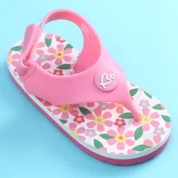 Babyoye Velcro Closure Floral Printed Flip Flops - Pink image 3
