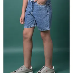 CRIMSOUNE CLUB Cotton Woven Solid Shorts - Blue image 4