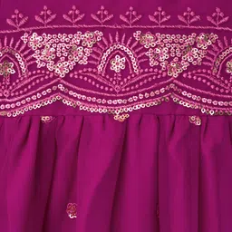 EARTHY TOUCH Georgette Woven Half Sleeves Ethnic Dress With Sequin Design & Floral Embroidery - Dark Pink image 3