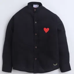 BAATCHEET Cotton Full Sleeves Heart Patch Detailed Shirt - Black image 4