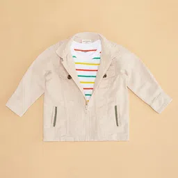 Pantaloons Baby Cotton Full Sleeves Solid Shirt With Striped Inner Tee - Off White image 5