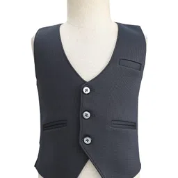 Robo Fry Cotton Woven Full Sleeves Solid 3 Piece Party Suit With Bow - Navy Blue image 4