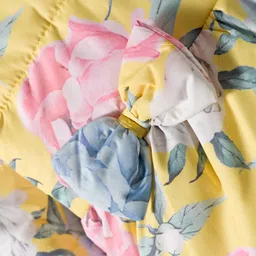 Babyhug Woven Full Sleeves Hoodie with Floral Print & Bow Applique - Pink & Yellow image 4