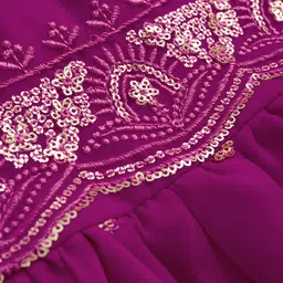 EARTHY TOUCH Georgette Woven Half Sleeves Ethnic Dress With Sequin Design & Floral Embroidery - Dark Pink image 4