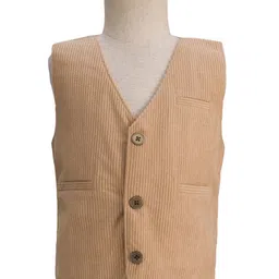 Rikidoos Full Sleeves Ribbed 3 Piece Party Suit With Muffler & Bow Set - Fawn & Pista image 4