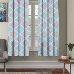 Aura Blue & Green 2 Pieces Floral Printed Sheer Window Curtains-image-78