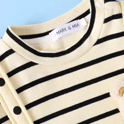 Mark & Mia Full Sleeves Winter Wear Romper With Polka Dot Print & Teddy Bear Applique - Beige image 5