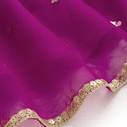 EARTHY TOUCH Georgette Woven Half Sleeves Ethnic Dress With Sequin Design & Floral Embroidery - Dark Pink image 5