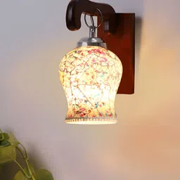 Devansh White & Blue Textured Bell Shaped Wooden Wall Lamp image 5