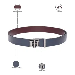 TOMMY HILFIGER Setubal Navy & Wine Leather Textured Reversible Belt For Men image 4