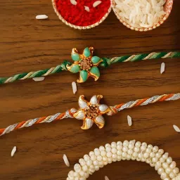 eCraftIndia Set of 2 Floral Rakhis with Sibling Agreement & Roli Chawal Pack image 4