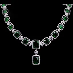 Saraf RS Jewellery Big rose quartz stuuded handcrafted necklace set with earrings image 4